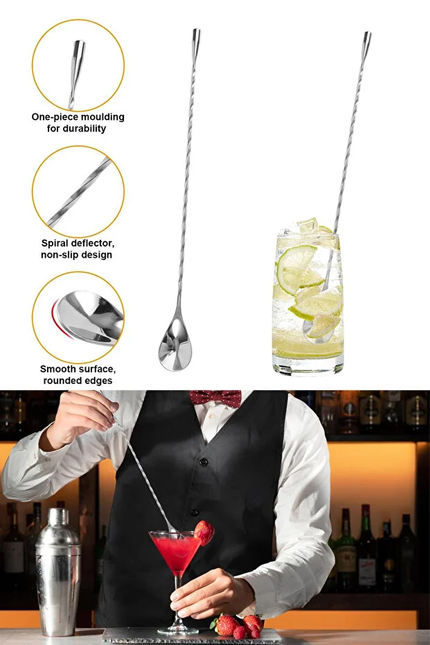 Bar Kokteyl Kaşığı Profesyonel Paslanmaz Çelik 30 cm Twisted